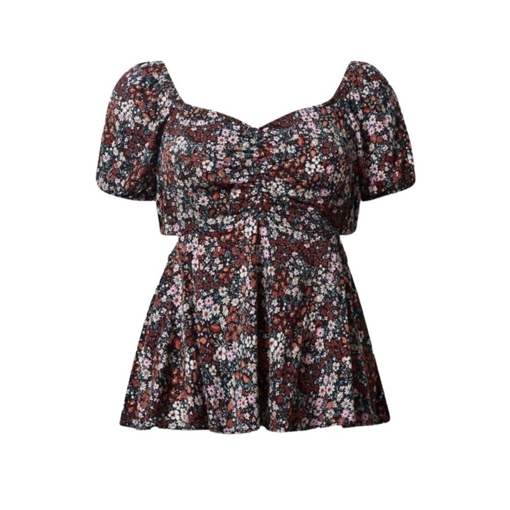 Torrid‎ Women's 4X Multicolor Babydoll Top Rayon Slub Side Cutouts Floral New